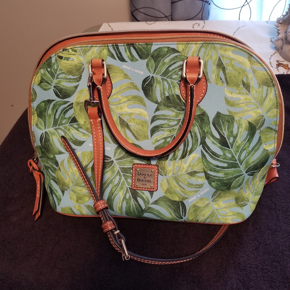 Dooney light blue palm zip zip